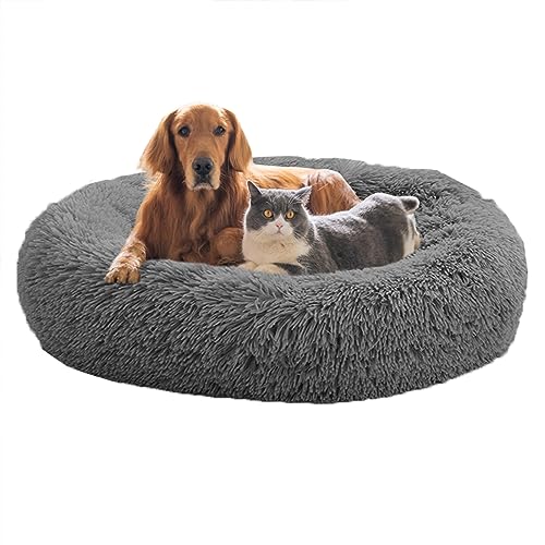 XIEMINLE Donut Katzenbett, Anti-Angst, flauschiges, beruhigendes Haustierbett, rundes Plüsch-Haustierbett für große, mittelgroße und kleine Hunde und Katzen, Hundesofa mit rutschfester Unterseite, 120 von XIEMINLE