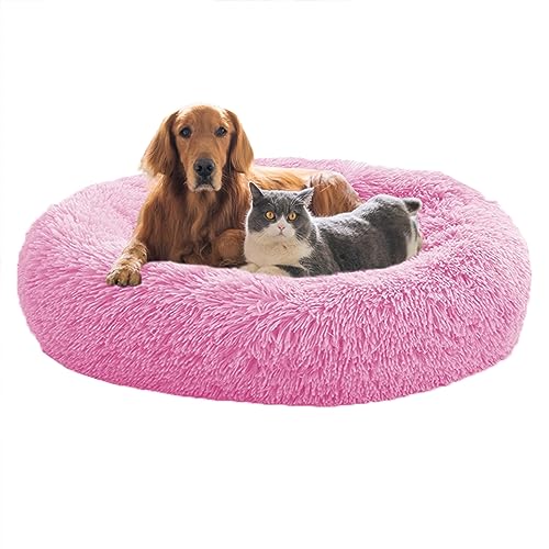 XIEMINLE Donut Katzenbett, Anti-Angst, flauschiges, beruhigendes Haustierbett, rundes Plüsch-Haustierbett für große, mittelgroße und kleine Hunde und Katzen, Hundesofa mit rutschfester Unterseite, 80 von XIEMINLE