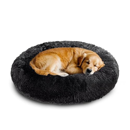 XIEMINLE Donut großes Hundebett, rund, beruhigend, Anti-Angst, Haustierbett, weich, waschbar, Hunde- und Katzenkissen, flauschig, warm, Plüsch-Welpenmatte mit rutschfester Unterseite (120 cm, Schwarz) XIEMINLE Donut großes Hundebett, rund, beruhigend, Anti-Angst, Haustierbett, weich, waschbar, Hunde- und Katzenkissen, flauschig, warm, Plüsch-Welpenmatte mit rutschfester Unterseite (120 cm, Schwarz) von XIEMINLE