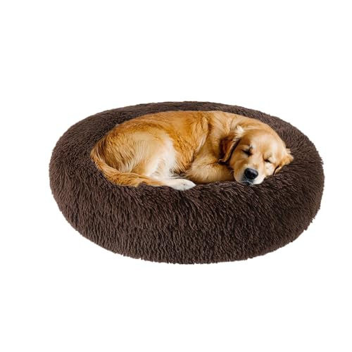 XIEMINLE Donut großes Hundebett, rund, beruhigend, Anti-Angst, Haustierbett, weich, waschbar, Hunde- und Katzenkissen, flauschig, warm, Plüsch-Welpenmatte mit rutschfester Unterseite (120 cm, Braun) von XIEMINLE
