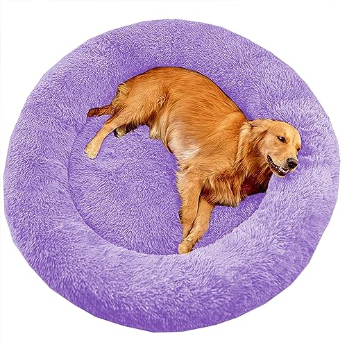 XIEMINLE Großes Donut-Hundebett gegen Angst, beruhigendes Haustierbett, Katzenbett, Donut, Plüsch, Heimwelpen, Kuscheltier mit rutschfester Unterseite, waschbares Welpensofa, Katzenkissen, 110 cm, von XIEMINLE