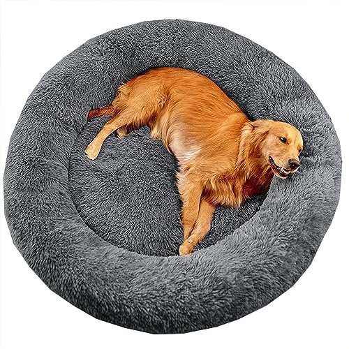 XIEMINLE Großes Donut-Hundebett gegen Angst, beruhigendes Haustierbett, Katzenbett, Donut, Plüsch, Heimwelpen, Kuscheltier mit rutschfester Unterseite, waschbares Welpensofa, Katzenkissen, 130 cm, von XIEMINLE