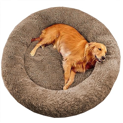 XIEMINLE Großes Donut-Hundebett gegen Angst, beruhigendes Haustierbett, Katzenbett, Donut, Plüsch, Heimwelpen, Kuscheltier mit rutschfester Unterseite, waschbares Welpensofa, Katzenkissen, 130 cm, von XIEMINLE