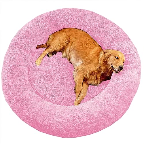 XIEMINLE Großes Donut-Hundebett gegen Angst, beruhigendes Haustierbett, Katzenbett, Donut, Plüsch, Heimwelpen, Kuscheltier mit rutschfester Unterseite, waschbares Welpensofa, Katzenkissen, 130 cm, von XIEMINLE