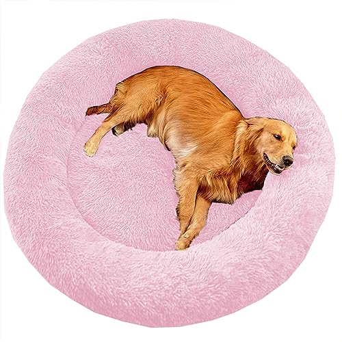 XIEMINLE Großes Donut-Hundebett mit Anti-Angst, beruhigendes Haustierbett, Katzenbett, Donut, Plüsch, Heimwelpen, Kuscheltier mit rutschfester Unterseite, waschbares Welpensofa, Katzenkissen, 110 cm, von XIEMINLE