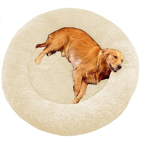 XIEMINLE Großes Donut-Hundebett mit Anti-Angst, beruhigendes Haustierbett, Katzenbett, Donut, Plüsch, Heimwelpen, Kuscheltier mit rutschfester Unterseite, waschbares Welpensofa, Katzenkissen, 140 cm, von XIEMINLE