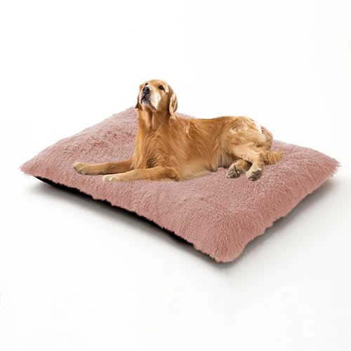 XIEMINLE Großes Hundebett, Plüschkissen, flauschig, Anti-Angst-Hundematratze, waschbar, weich, bequem, gepolstert, mit rutschfester Unterseite, 110 x 75 x 10 cm, Rosa von XIEMINLE