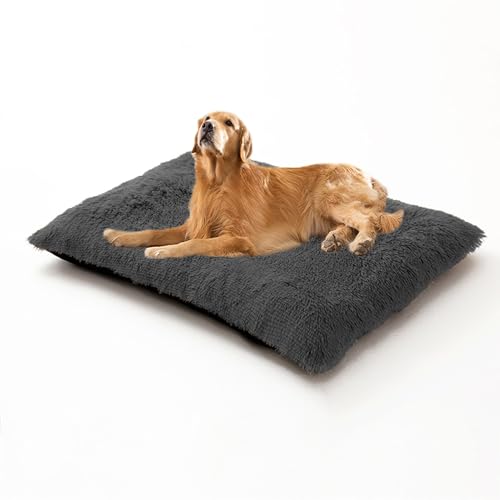 XIEMINLE Großes Hundebett, Plüschkissen, flauschig, Anti-Angst-Hundematratze, waschbar, weich, bequem, gepolstert, mit rutschfester Unterseite, 65 x 48 x 8 cm, Dunkelgrau von XIEMINLE