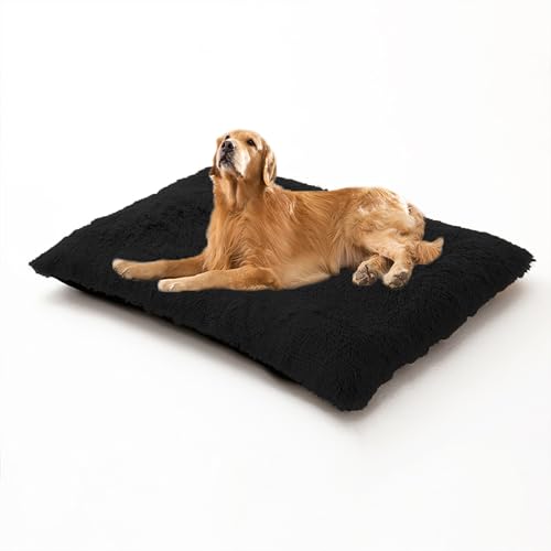 XIEMINLE Großes Hundebett, Plüschkissen, flauschig, Anti-Angst-Hundematratze, waschbar, weich, bequem, gepolstert, mit rutschfester Unterseite, 65 x 48 x 8 cm, Schwarz von XIEMINLE