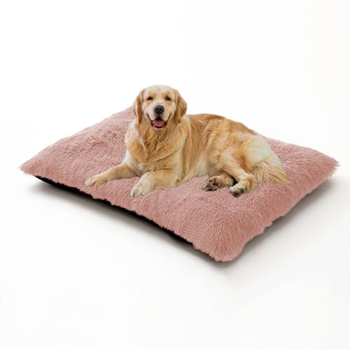 XIEMINLE Großes Hundebett, waschbar, flauschig, Anti-Angst, Haustierkäfig-Matratze, weiches Plüschkissen für Kiste, bequeme Welpenbetten, Unterlage mit rutschfester Unterseite (78 x 55 x 10 cm, Rosa) von XIEMINLE