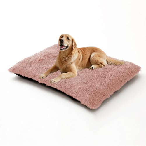 XIEMINLE Großes Hundebett, weich, beruhigendes Haustierkissen, maschinenwaschbar, Schlafmatratze für mittelgroße und große Hunde, warme Haustiermatte mit abnehmbarem Bezug (120 x 90 x 10 cm, Rosa) von XIEMINLE
