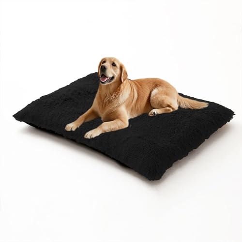XIEMINLE Großes Hundebett, weich, beruhigendes Haustierkissen, maschinenwaschbar, Schlafmatratze für mittelgroße und große Hunde, warme Haustiermatte mit abnehmbarem Bezug (70 x 50 x 8 cm, Schwarz) von XIEMINLE