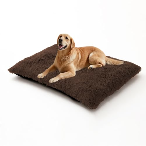 XIEMINLE Großes Hundebett, weich, beruhigendes Haustierkissen, maschinenwaschbar, Schlafmatratze für mittelgroße und große Hunde, warme Haustiermatte mit abnehmbarem Bezug (70 x 50 x 8 cm, braun) von XIEMINLE