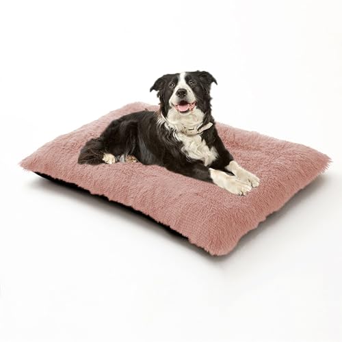 XIEMINLE Hundebett, beruhigende Haustiermatte, Plüsch-Hundematratze für Kiste, weich, bequem, gepolstert, warmes Welpenkissen, waschbar, Welpendecke mit rutschfester Unterseite, 122 x 85 x 12 cm, Rosa von XIEMINLE