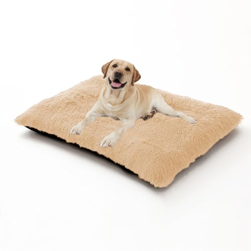XIEMINLE Hundebett, weich, waschbar, Anti-Angst-Matte, warmes Welpen-Kissen mit rutschfester Unterseite, für mittelgroße und große Hunde (122 x 85 x 12 cm, Beige) von XIEMINLE