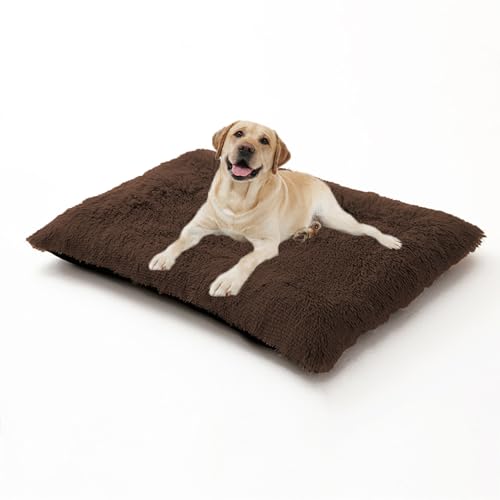 XIEMINLE Hundebett, weich, waschbar, Anti-Angst-Matte, warmes Welpen-Kissen mit rutschfester Unterseite, für mittelgroße und große Hunde (65 x 48 x 8 cm, braun) von XIEMINLE