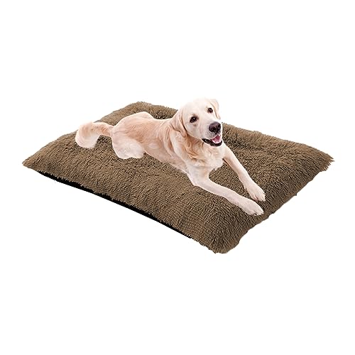 XIEMINLE Hundebett aus Plüsch, beruhigendes Haustierbett, waschbar, rutschfeste Hundekissen, Hundebett, große Anti-Angst-Hundematte, mittelgroßes Hundekissen, 70 x 50 x 8 cm, Khaki von XIEMINLE