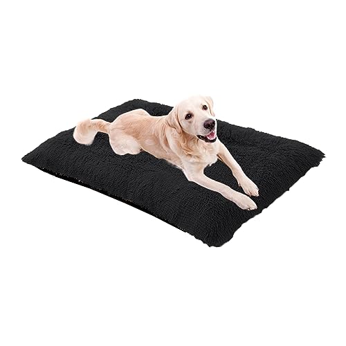 XIEMINLE Hundebett aus Plüsch, beruhigendes Haustierbett, waschbar, rutschfeste Hundekissen, Hundebett, große Anti-Angst-Hundematte, mittelgroßes Hundekissen, 70 x 50 x 8 cm, Schwarz von XIEMINLE