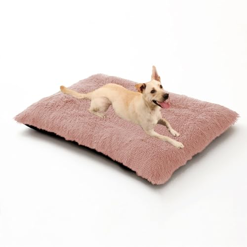 XIEMINLE Hundebett aus Plüsch, warm, waschbar, weich, beruhigend, gepolstert, bequem, mit rutschfester Unterseite, für mittelgroße und große Hunde (65 x 48 x 8 cm, Rosa) von XIEMINLE