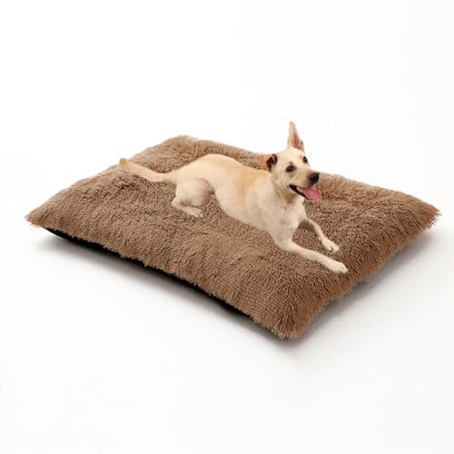 XIEMINLE Hundebett aus Plüsch, warm, waschbar, weich, beruhigend, gepolstert, bequem, mit rutschfester Unterseite, für mittelgroße und große Hunde (78 x 55 x 10 cm, Khaki) von XIEMINLE