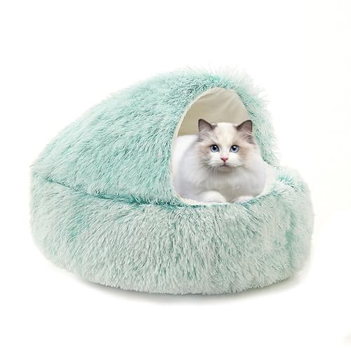 XIEMINLE Katzenbett mit Kapuze, rundes Haustier-Schlafkissen, maschinenwaschbar, Katzenbett, Höhle, beruhigende Haustierhöhle, Plüsch, Donut-Kuschelnest mit rutschfester Unterseite, für Welpen und XIEMINLE Katzenbett mit Kapuze, rundes Haustier-Schlafkissen, maschinenwaschbar, Katzenbett, Höhle, beruhigende Haustierhöhle, Plüsch, Donut-Kuschelnest mit rutschfester Unterseite, für Welpen und von XIEMINLE