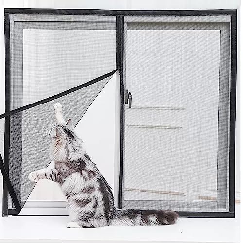 XIEMINLE Katzensicherheitsnetz mit Reißverschluss, Fliegengitter, selbstklebendes Netz, Anti-Moskito-Insekten, Fensterschutz für Katze, individuelle Größe, verhindert, dass Katzen aus dem Fenster von XIEMINLE