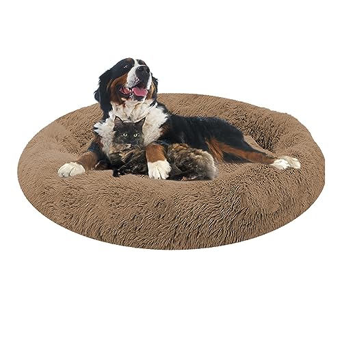 XIEMINLE Orthopädisches Hundebett, Round Plüsch Hundebett, Haustierbett für Große Mittelgroße Hunde, Hundesofa Katzenbett Donut, Waschbar Hundekorb Antistress Kuschelig Hundekissen(Ø120cm) von XIEMINLE