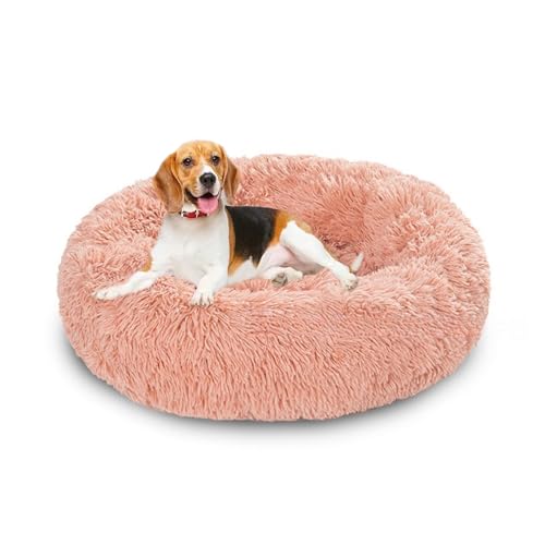 XIEMINLE Orthopädisches Hundebett, flauschig, kreisförmig, Plüsch, Anti-Angst-Hundekissen, warmes Haustiernest, waschbar, runde Welpenmatratze, Donut-Katzenmatte mit rutschfester Unterseite, 60 cm von XIEMINLE