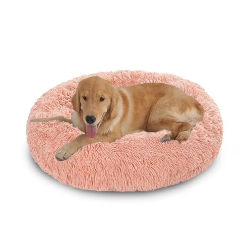 XIEMINLE Orthopädisches Hundebett, flauschiges, rundes Haustierbett, Plüsch-Hundekissen, Donut-Motiv, rutschfest, maschinenwaschbar, Welpenhütte, Anti-Angst-Welpen-Matratze, warme Katzenmatte (120 cm von XIEMINLE