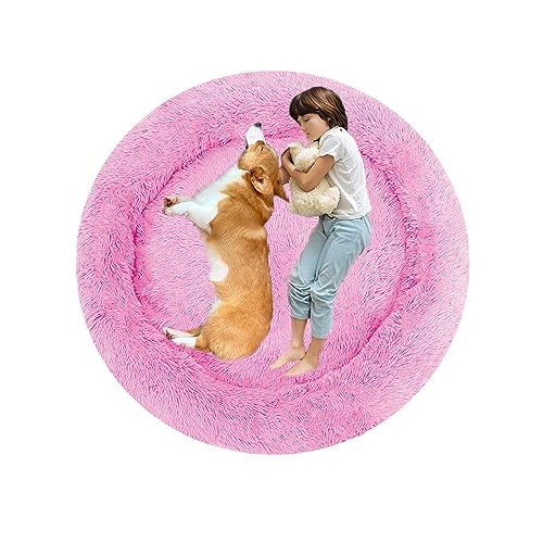 XIEMINLE Rundes Hundebett Hundesofa, Hundebett Mittelgroße Hunde, Orthopädisches Hundebett Welpen Kissen, Donut Haustierbett für Hund, Katzenbett Hundekorb Waschbar, Flauschiges Katzenbett(Ø150cm) von XIEMINLE