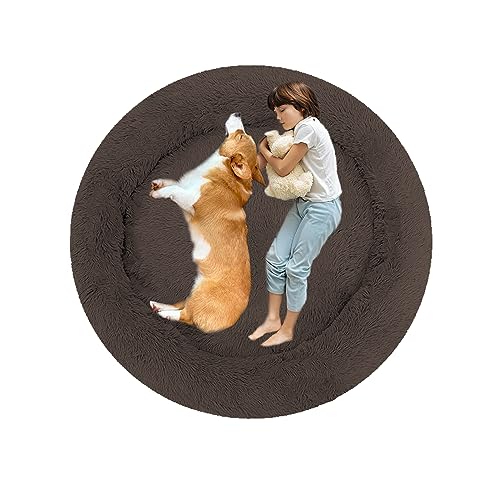 XIEMINLE Rundes Hundebett Hundesofa, Hundebett Mittelgroße Hunde, Orthopädisches Hundebett Welpen Kissen, Donut Haustierbett für Hund, Katzenbett Hundekorb Waschbar, Flauschiges Katzenbett(Ø70cm) von XIEMINLE