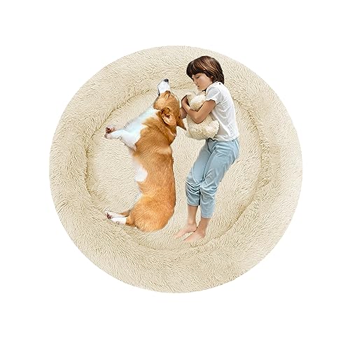 XIEMINLE Rundes Hundebett Hundesofa, Hundebett Mittelgroße Hunde, Orthopädisches Hundebett Welpen Kissen, Donut Haustierbett für Hund, Katzenbett Hundekorb Waschbar, Flauschiges Katzenbett(Ø70cm) von XIEMINLE