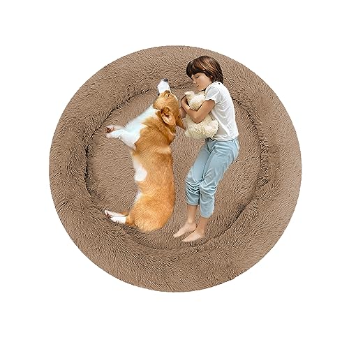 XIEMINLE Rundes Hundebett Hundesofa, Hundebett Mittelgroße Hunde, Orthopädisches Hundebett Welpen Kissen, Donut Haustierbett für Hund, Katzenbett Hundekorb Waschbar, Flauschiges Katzenbett(Ø90cm) von XIEMINLE