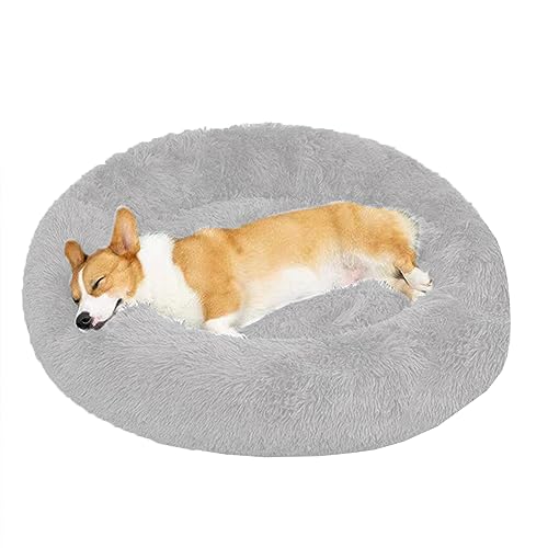 XIEMINLE Rundes Plüsch-Hundebett gegen Angst, beruhigendes Donut-Welpenbett, rutschfestes Donut-Kissenbett für große, mittelgroße und kleine Hunde, waschbares Donut-Hundebett Hundesofa Bett (120 cm) von XIEMINLE