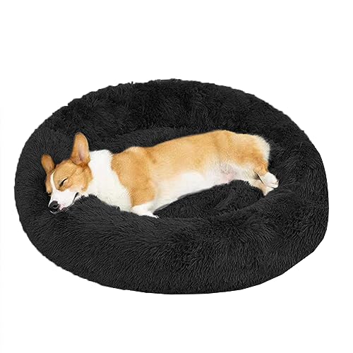 XIEMINLE Rundes Plüsch-Hundebett gegen Angst, beruhigendes Donut-Welpenbett, rutschfestes Donut-Kissenbett für große, mittelgroße und kleine Hunde, waschbares Donut-Hundebett Hundesofa Bett (120 cm) von XIEMINLE