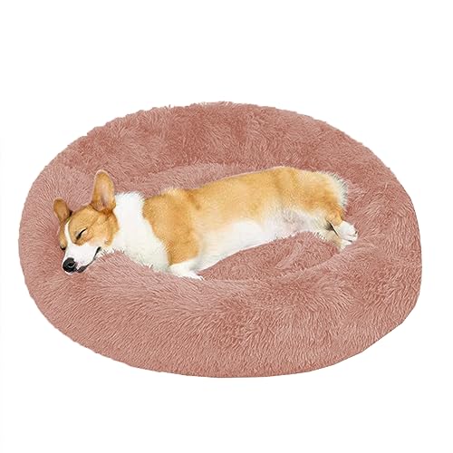 XIEMINLE Rundes Plüsch-Hundebett gegen Angst, beruhigendes Donut-Welpenbett, rutschfestes Donut-Kissenbett für große, mittelgroße und kleine Hunde, waschbares Donut-Hundebett Hundesofa Bett (130 cm) von XIEMINLE