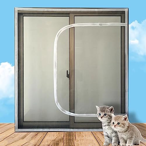 XIEMINLE Selbstklebende Fensterschutzgitter für Katzen mit Reißverschluss, flaches Fenster-Sicherheitsnetz für Katzen, Sicherheitsnetz für Balkon, B x H: 100 x 100 cm, Position 10 von XIEMINLE