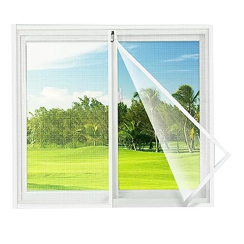 XIEMINLE Selbstklebendes weißes Fenster-Mesh-Netz, Anti-Moskito-Insekten-Fliegengitter, Fensterschutz für Katzen mit Reißverschluss, Fenster-Sicherheitsgitter, B x H: 120 x 100 cm, Position 1 von XIEMINLE