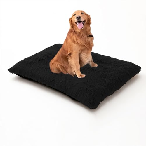 XIEMINLE Waschbares Hundebett, flauschig, weich, beruhigendes Haustierkissen, Plüschmatte mit abnehmbarem Bezug, warme Welpenunterlage mit rutschfester Unterseite, 120 x 90 x 10 cm, Schwarz von XIEMINLE