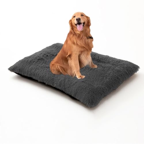 XIEMINLE Waschbares Hundebett, flauschig, weich, beruhigendes Haustierkissen, Plüschmatte mit abnehmbarem Bezug, warme Welpenunterlage mit rutschfester Unterseite (120 x 90 x 10 cm, Dunkelgrau) von XIEMINLE
