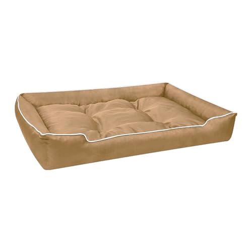 XIEMINLE Wasserdichtes Hundesofa, Anti-Angst-Matte für Welpen und Kätzchen, Haustier-Couch-Bett, Hunde-Kuschelnest mit dreiseitiger Nackenrolle und rutschfester Unterseite, 50 x 40 x 12 cm, Khaki von XIEMINLE