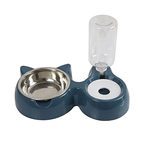 XIGAWAY Doppelter Futternapf für Hunde und Katzen, mit automatischer Spenderflasche, erhöhter Ständer, für Kätzchen, Welpen, Kaninchen, Kleintiere (blau) von XIGAWAY