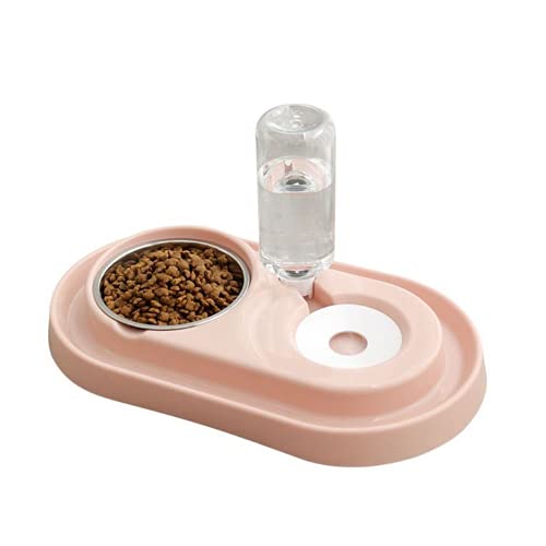 XIGAWAY Futterautomat Futterspender Trinkwasser Doppelnapf Hunde Katzen Edelahlschalen Futterbedarf (Pink) von XIGAWAY