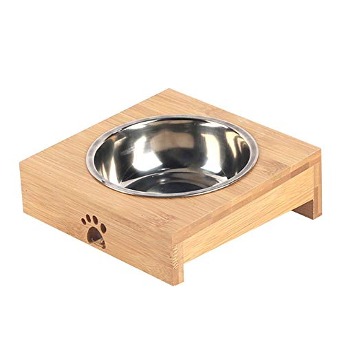 XIGAWAY Futternapf für Hunde und Katzen, natürlicher Bambus-Stent, Einzel-/Doppel-Schüssel, Geschirr, umweltfreundlich, sicher, langlebig und stabil (1) von XIGAWAY