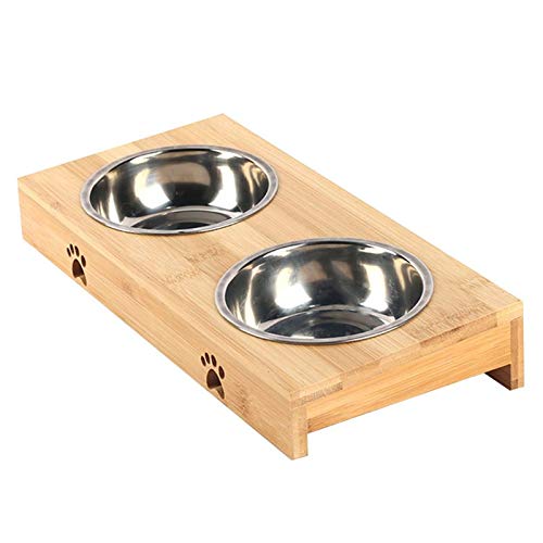 XIGAWAY Futternapf für Hunde und Katzen, natürlicher Bambus-Stent, Einzel-/Doppel-Schüssel, Geschirr, umweltfreundlich, sicher, langlebig und stabil (2) von XIGAWAY