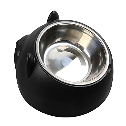 XIGAWAY Geneic Futternapf für Katzen und Hunde, Edelstahl, 15 ° abgeschrägt, rutschfest, Futter-Utensilien, für Welpen, Kätzchen, Futterbehälter (schwarz) von XIGAWAY