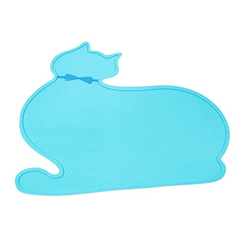 XIGAWAY Niedliche Katzenfuttermatte mit erhöhtem Rand, wasserdicht, lebensmittelechtes Silikon, Sicherheitszubehör (blau) von XIGAWAY