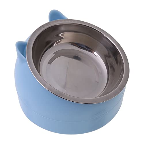XIGAWAY Niedlicher Futternapf für Katzen und Hunde, Edelstahl, Schutz für Halswirbelsäule, 15 Grad abgeschrägter Mund, Futterbehälter für Welpen (blau) von XIGAWAY