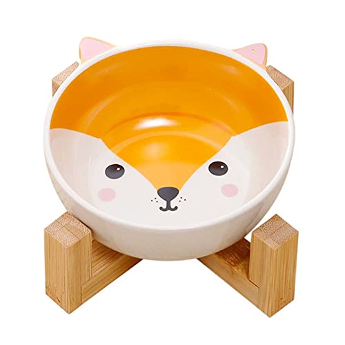 XIGAWAY Süßer Futternapf für Hunde und Katzen, aus Keramik, mit Holzgestell, rutschfestes Katzengeschirr, Futterzubehör, sicher, langlebig und stabil von XIGAWAY