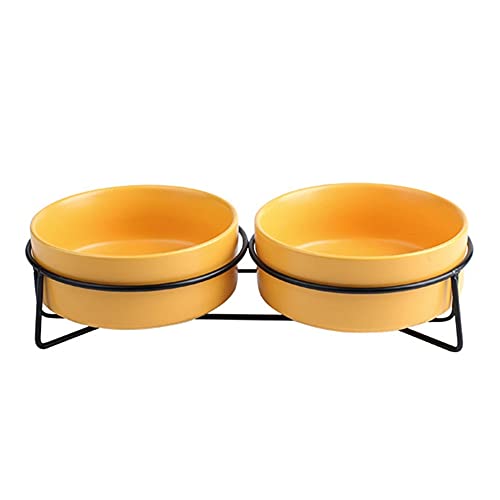 XIGAWAY Xian Doppelnapf für Katzen und Hunde, Keramik, mit Lron-Ständer, kein Verschütten, Metallständer (gelb) von XIGAWAY